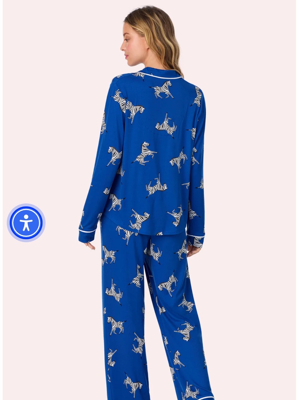 NWOT. Room Service Women's Blue Zebra Print 2-Piece Pajama Set - XL - Picture 3 of 4